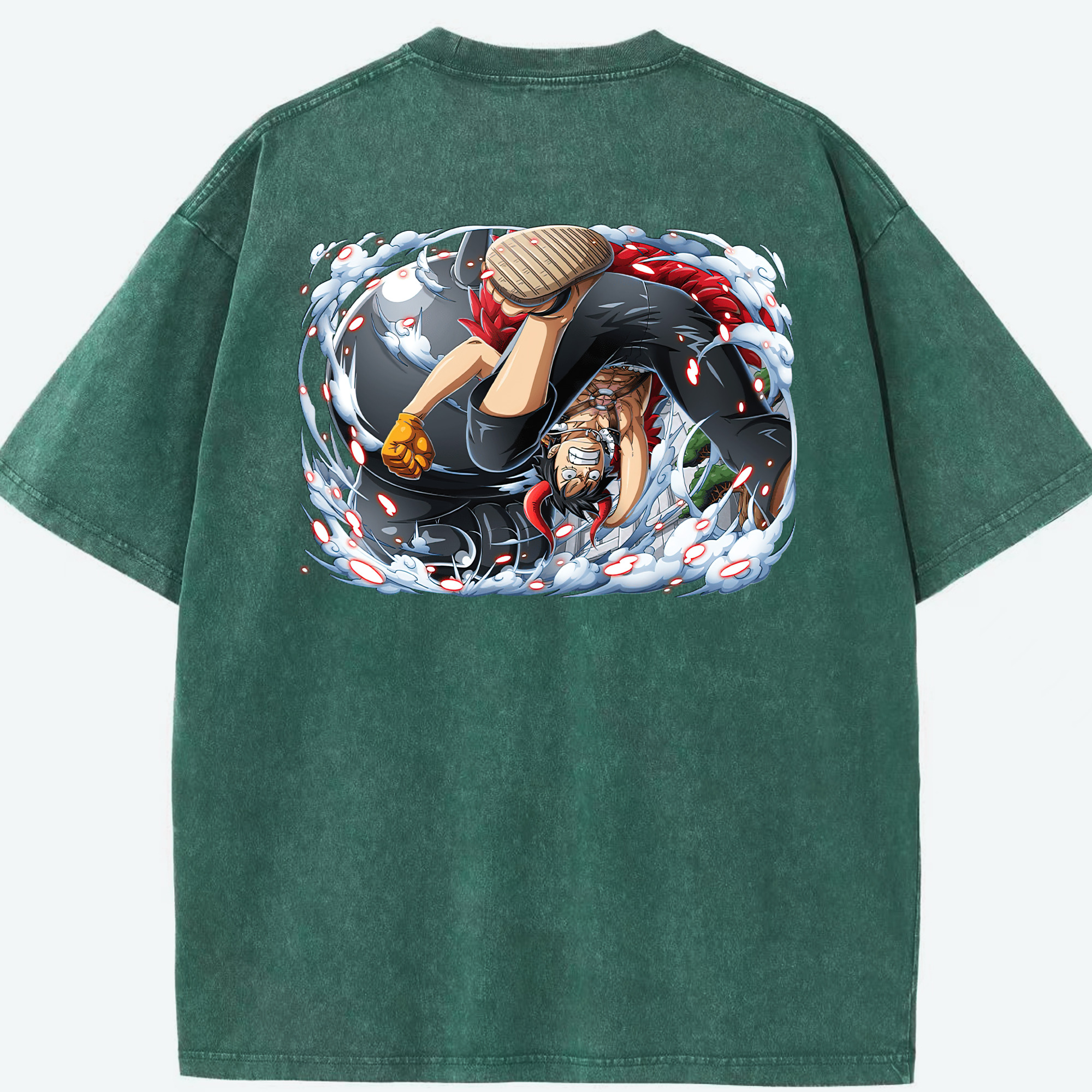 ワンピース モンキー・D・ルフィ ONE PIECE Monkey D. Luffy 綿100% ヴィンテージ風 半袖Tシャツ（背面プリント）